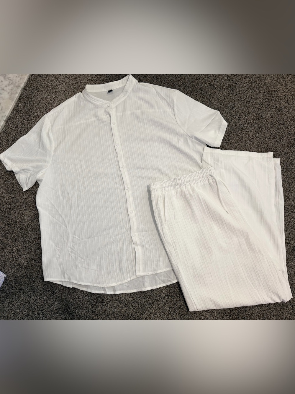 Men's White Short-Sleeve Button-Down Shirt and Pants Set — Lightweight Casual